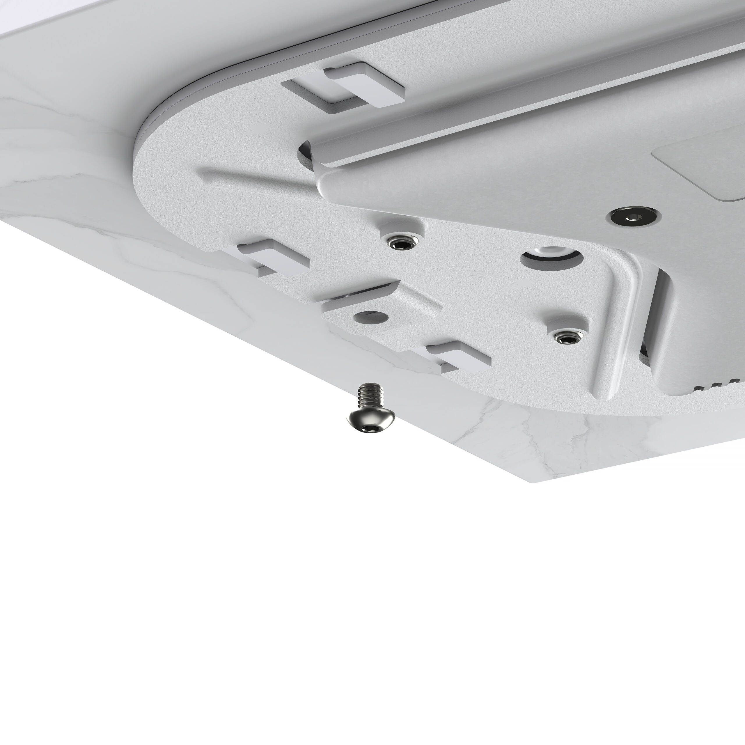 Underside installation detail of a built-in wireless charging unit shown in a photorealistic product render