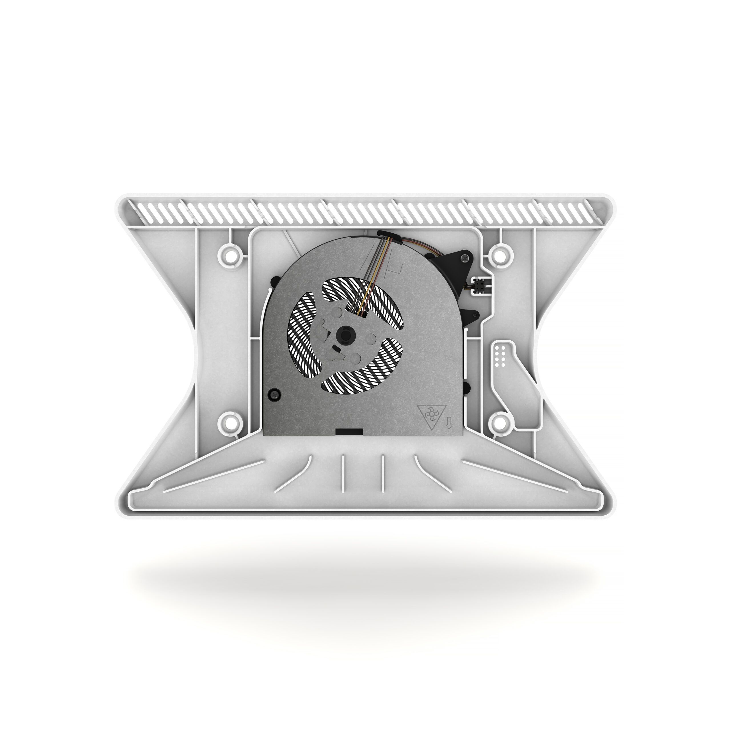 Photorealistic CGI product render of the cooling fan assembly inside a built-in wireless charging module by Eugeniu Zmeu