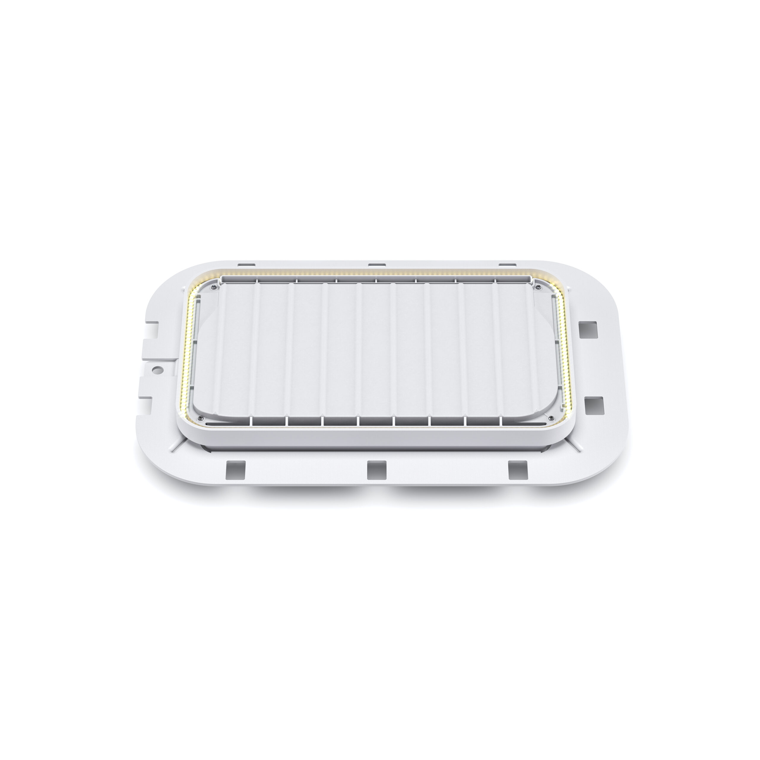 Built-in wireless charging module shown from the underside in a photorealistic CGI render